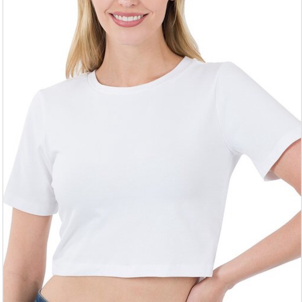 New! White cropped cotton tee shirt - Picture 1 of 3